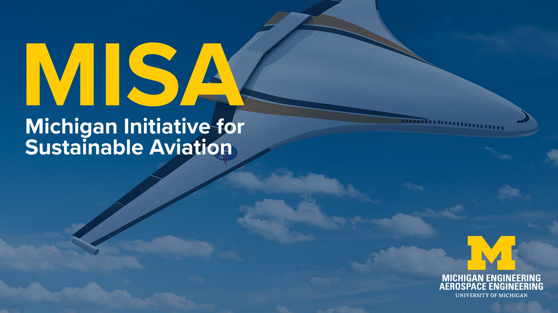 MISA Podcast graphic. Electric NASA plane concept flying with a blue background.